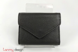 Black button leather wallet